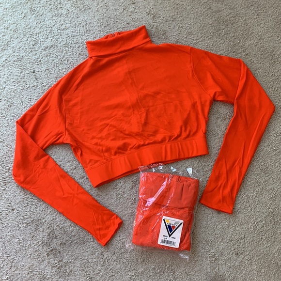 Varsity Cheer Nylon Body Liner Crop Top L New Orange - Picture 4 of 8